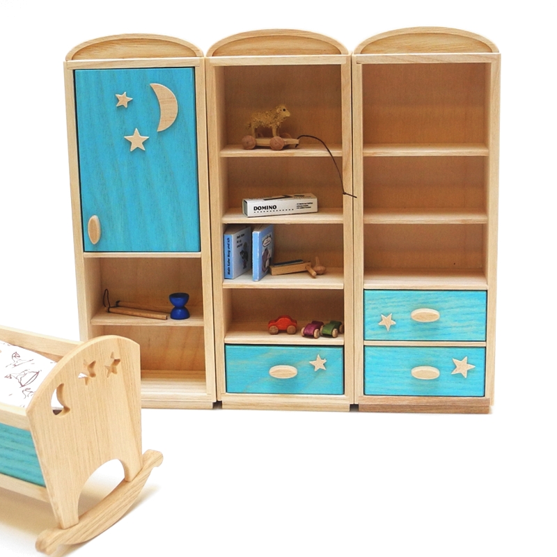 Kinderzimmerregal mit 1 Schubkasten, Puppenstubenmöbel 1zu12