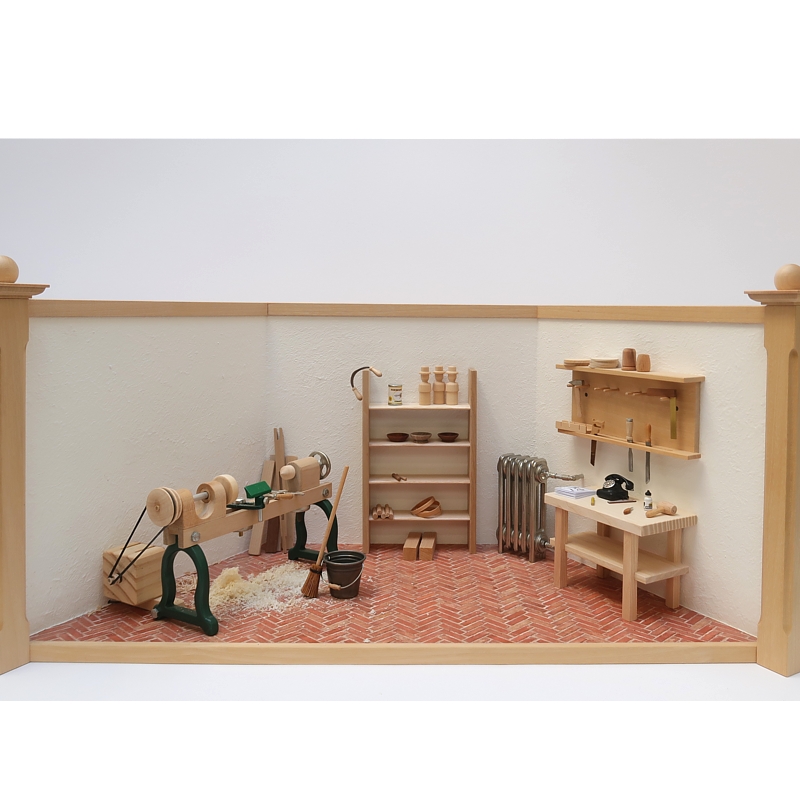 Drechslerwerkstatt, komplett, Miniatur im Maßstab 1zu12