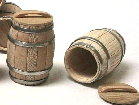 Holzfass, aus Dauben, mit Deckel, Puppenstubenminiatur im Maßstab1zu12