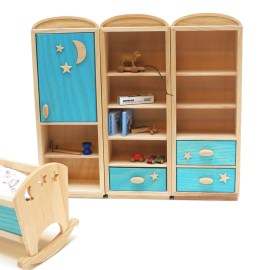 Kinderzimmerregal mit Tür, Puppenstubenmöbel 1zu12